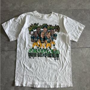 90s Vintage Green Bay Packers White Caricature Salem T Shirt Size L